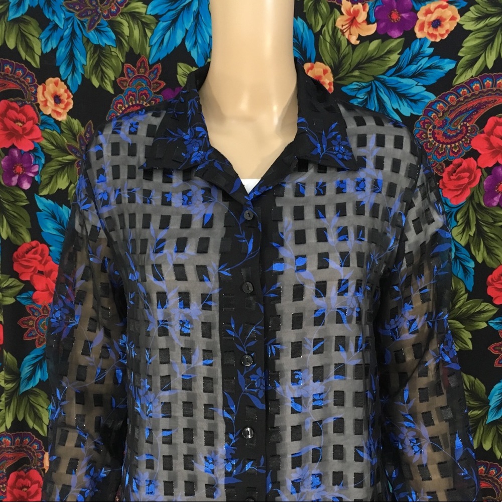 WOMEN’S LIGHT Sheer SEE THROUGH TOP Blouse Shirt MEDIUM wrap button up